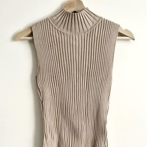 Ribbed Tan Mock Neck Shirt